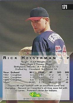 1994 Classic Four Sport - Gold #171 Rick Heiserman Back