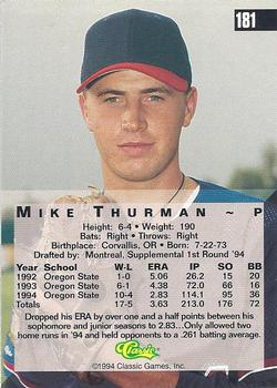 1994 Classic Four Sport - Gold #181 Mike Thurman Back