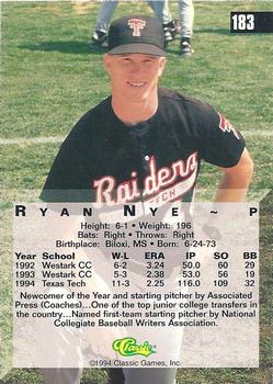 1994 Classic Four Sport - Gold #183 Ryan Nye Back