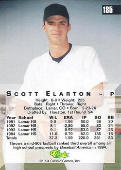 1994 Classic Four Sport - Gold #185 Scott Elarton Back