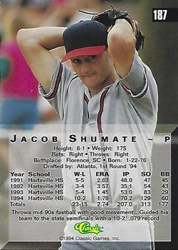 1994 Classic Four Sport - Gold #187 Jacob Shumate Back
