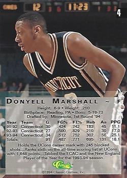 1994 Classic Four Sport - Printer's Proofs #4 Donyell Marshall Back