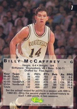 1994 Classic Four Sport - Printer's Proofs #7 Billy McCaffrey Back