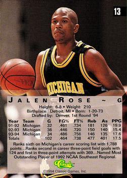 1994 Classic Four Sport - Printer's Proofs #13 Jalen Rose Back