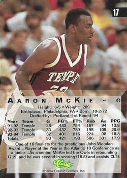 1994 Classic Four Sport - Printer's Proofs #17 Aaron McKie Back