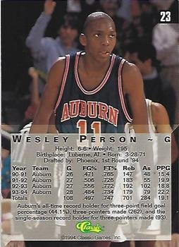 1994 Classic Four Sport - Printer's Proofs #23 Wesley Person Back
