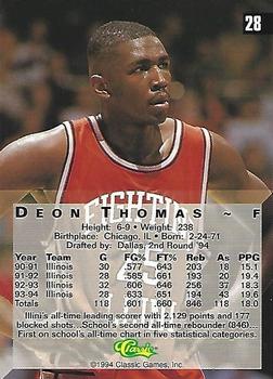 1994 Classic Four Sport - Printer's Proofs #28 Deon Thomas Back