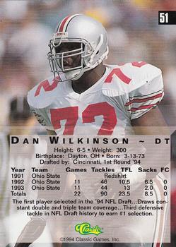 1994 Classic Four Sport - Printer's Proofs #51 Dan Wilkinson Back