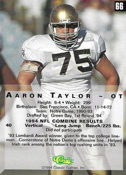 1994 Classic Four Sport - Printer's Proofs #66 Aaron Taylor Back