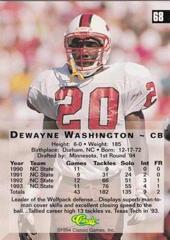 1994 Classic Four Sport - Printer's Proofs #68 Dewayne Washington Back