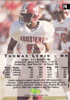 1994 Classic Four Sport - Printer's Proofs #74 Thomas Lewis Back
