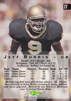 1994 Classic Four Sport - Printer's Proofs #77 Jeff Burris Back