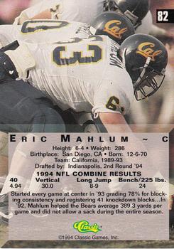 1994 Classic Four Sport - Printer's Proofs #82 Eric Mahlum Back