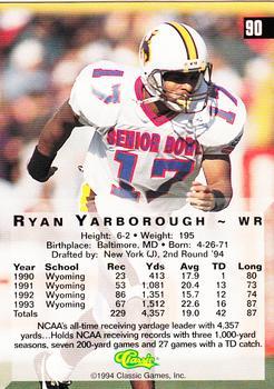 1994 Classic Four Sport - Printer's Proofs #90 Ryan Yarborough Back