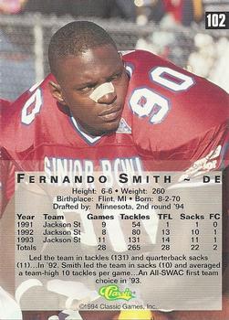 1994 Classic Four Sport - Printer's Proofs #102 Fernando Smith Back