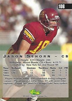 1994 Classic Four Sport - Printer's Proofs #106 Jason Sehorn Back