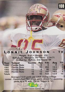1994 Classic Four Sport - Printer's Proofs #108 Lonnie Johnson Back