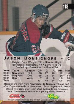 1994 Classic Four Sport - Printer's Proofs #118 Jason Bonsignore Back