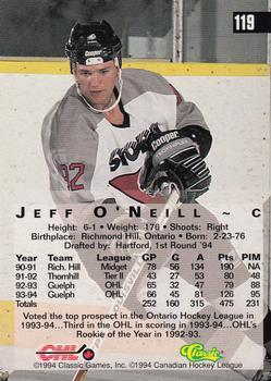 1994 Classic Four Sport - Printer's Proofs #119 Jeff O'Neill Back