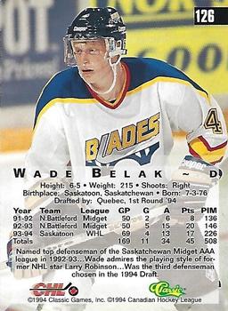 1994 Classic Four Sport - Printer's Proofs #126 Wade Belak Back