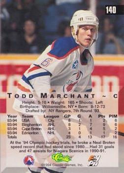 1994 Classic Four Sport - Printer's Proofs #140 Todd Marchant Back