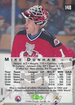 1994 Classic Four Sport - Printer's Proofs #148 Mike Dunham Back