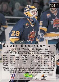 1994 Classic Four Sport - Printer's Proofs #154 Geoff Sarjeant Back