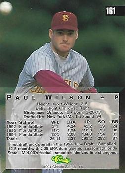 1994 Classic Four Sport - Printer's Proofs #161 Paul Wilson Back