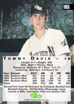 1994 Classic Four Sport - Printer's Proofs #165 Tommy Davis Back