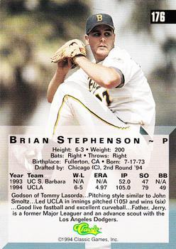 1994 Classic Four Sport - Printer's Proofs #176 Brian Stephenson Back