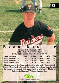 1994 Classic Four Sport - Printer's Proofs #183 Ryan Nye Back