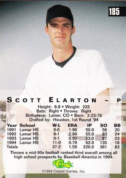 1994 Classic Four Sport - Printer's Proofs #185 Scott Elarton Back