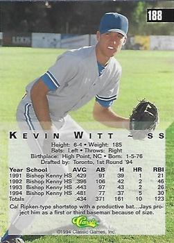 1994 Classic Four Sport - Printer's Proofs #188 Kevin Witt Back