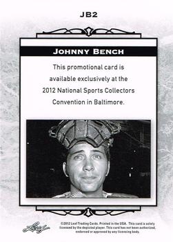 2012 Leaf National Convention #JB2 Johnny Bench Back