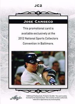 2012 Leaf National Convention #JC2 Jose Canseco Back