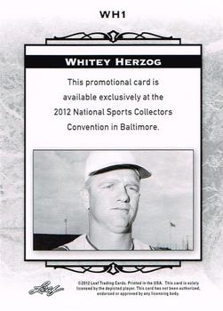 2012 Leaf National Convention #WH1 Whitey Herzog Back