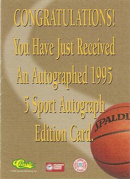 1995 Classic Five Sport - Autographs #NNO Michael Finley Back