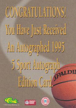 1995 Classic Five Sport - Autographs #NNO Cory Alexander Back