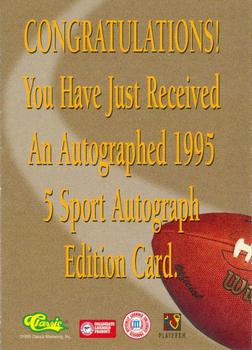 1995 Classic Five Sport - Autographs #NNO Joey Galloway Back