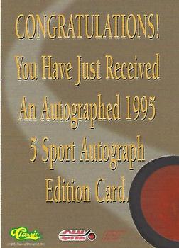 1995 Classic Five Sport - Autographs #NNO Jason Bonsignore Back