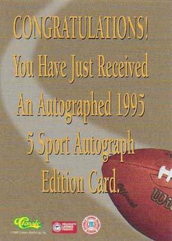 1995 Classic Five Sport - Autographs Numbered #NNO Corey Fuller Back