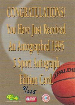 1995 Classic Five Sport - Autographs Numbered #NNO Jerome Allen Back