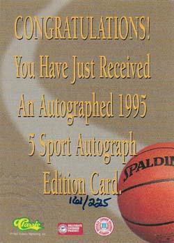 1995 Classic Five Sport - Autographs Numbered #NNO Junior Burrough Back