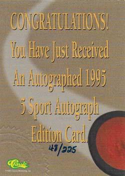 1995 Classic Five Sport - Autographs Numbered #NNO Petr Buzek Back