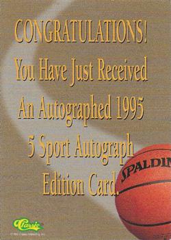 1995 Classic Five Sport - Autographs Numbered #NNO Alonzo Mourning Back