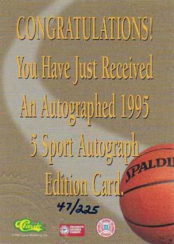1995 Classic Five Sport - Autographs Numbered #NNO Cherokee Parks Back