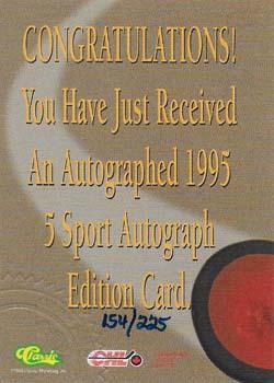 1995 Classic Five Sport - Autographs Numbered #NNO Denis Smith Back