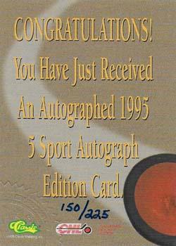1995 Classic Five Sport - Autographs Numbered #NNO Chris Van Dyk Back