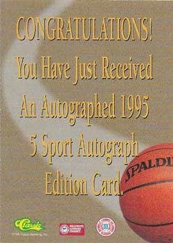 1995 Classic Five Sport - Autographs Numbered #NNO George Zidek Back