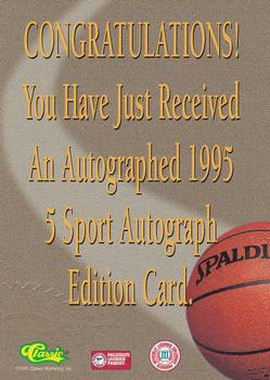 1995 Classic Five Sport - Autographs Numbered #NNO Rasheed Wallace Back